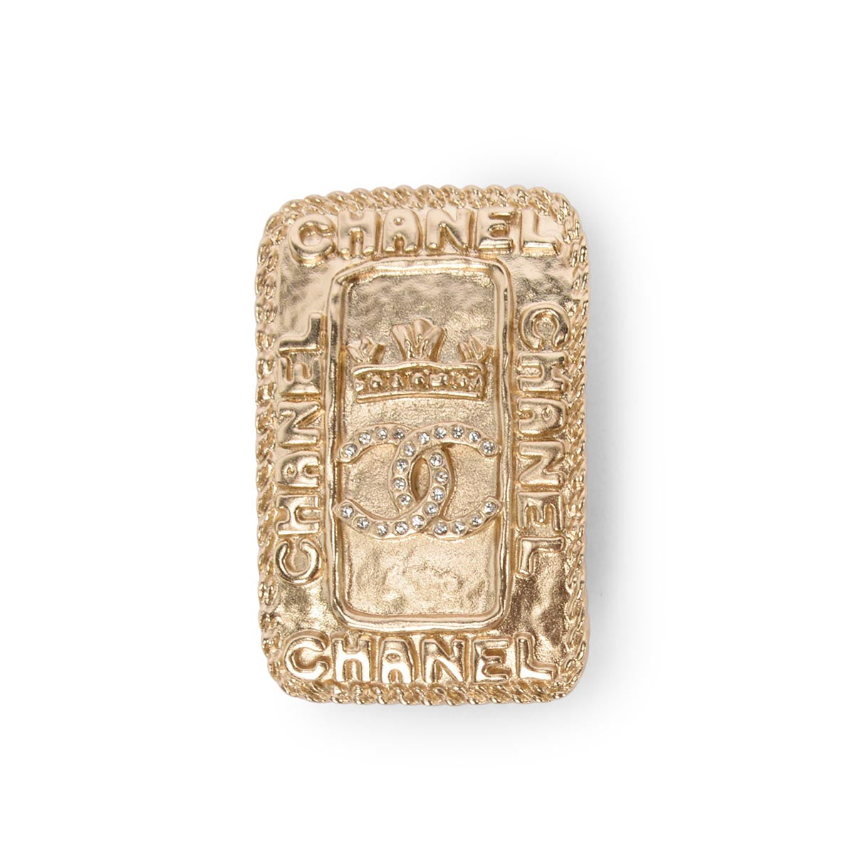 Chanel Light Gold Crystal CC Crown Brooch