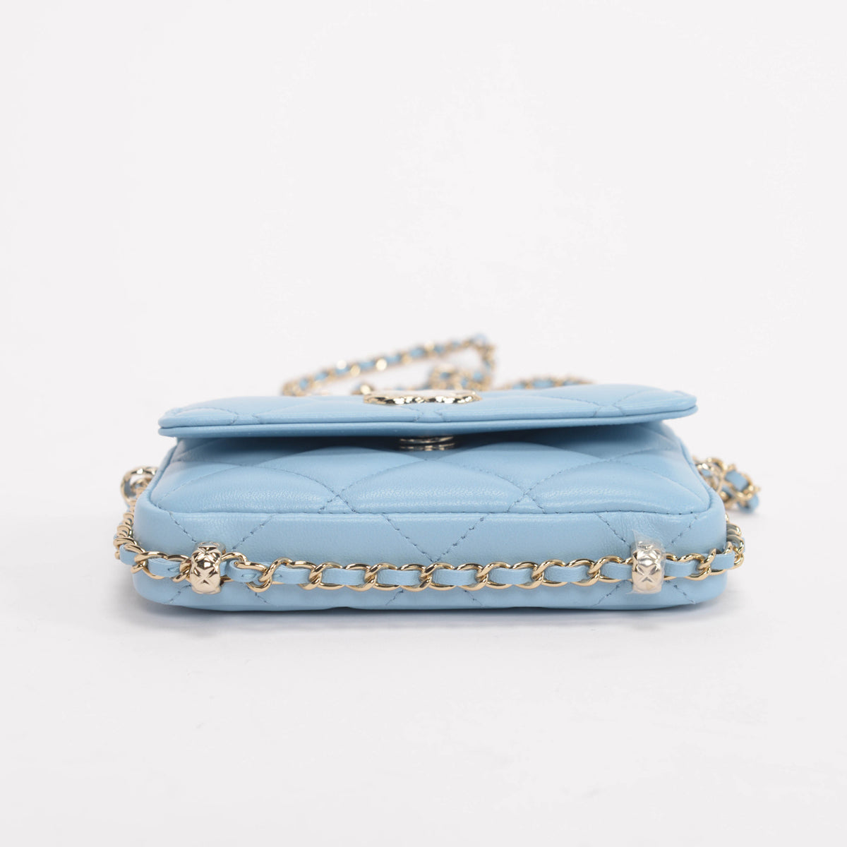 Chanel Light Blue Calfskin Clutch With Chain Wallet