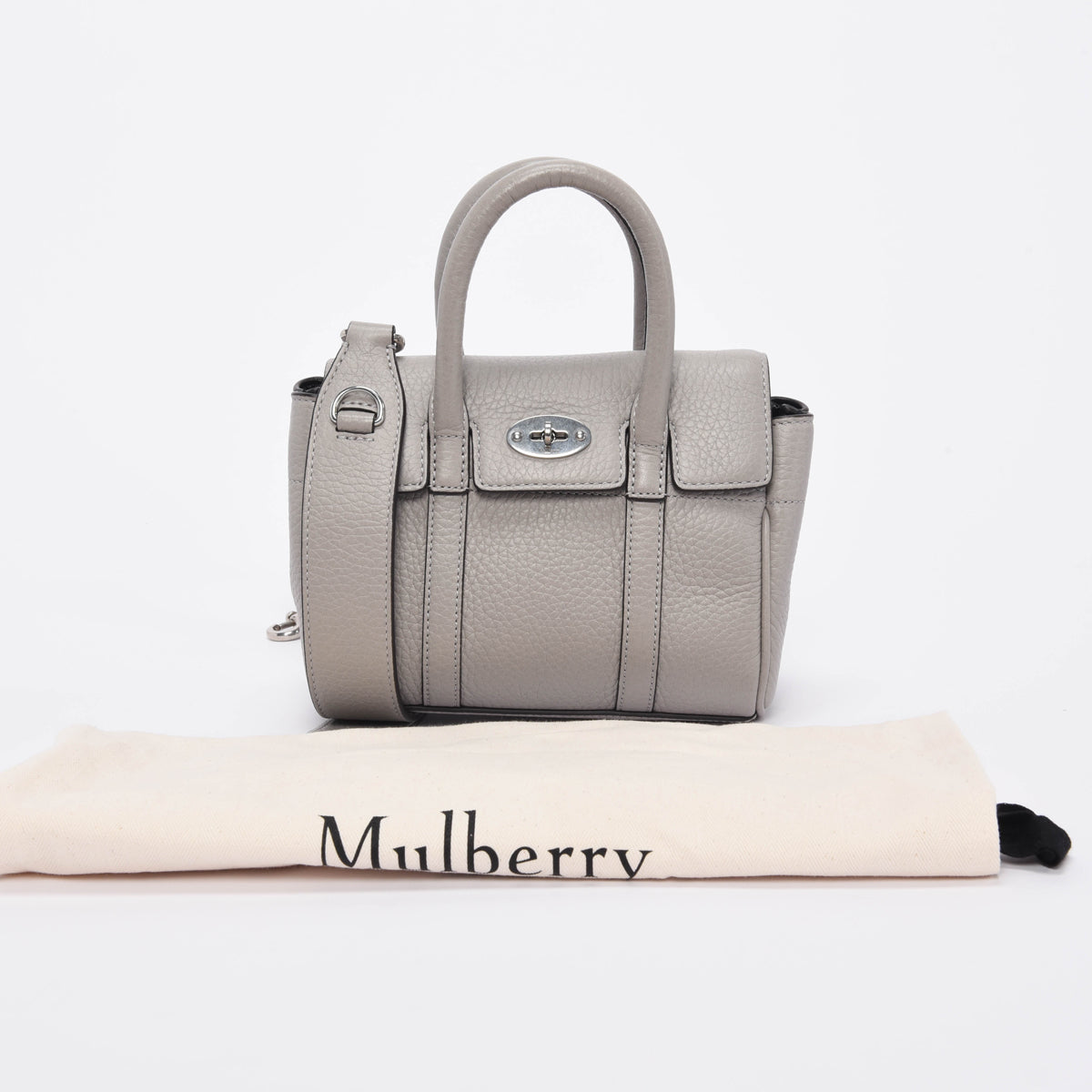 Mulberry Pale Grey Heavy Grain Mini Bayswater Tote