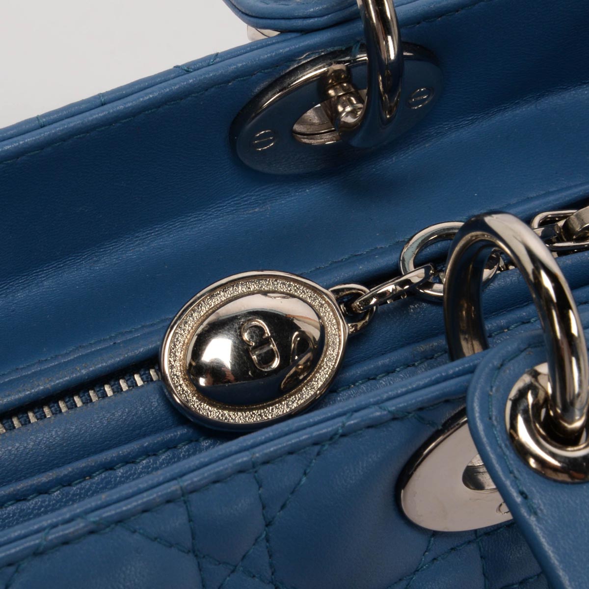 Dior Blue Lambskin Cannage Medium Lady Dior