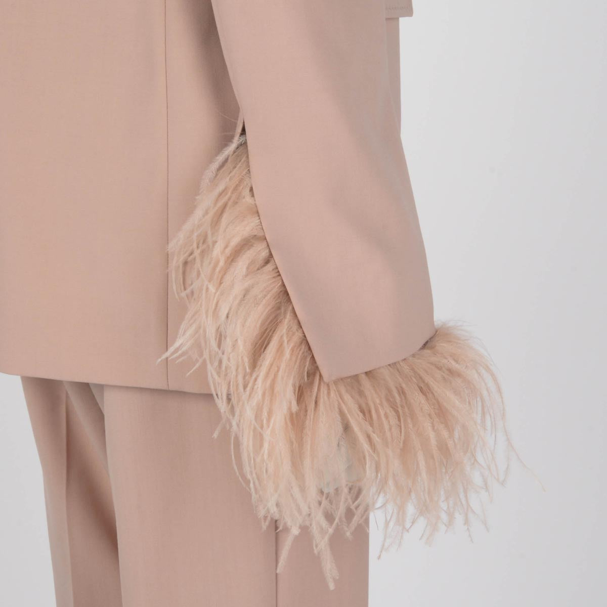 Valentino Sand Wool Feather Trim Jacket IT 44