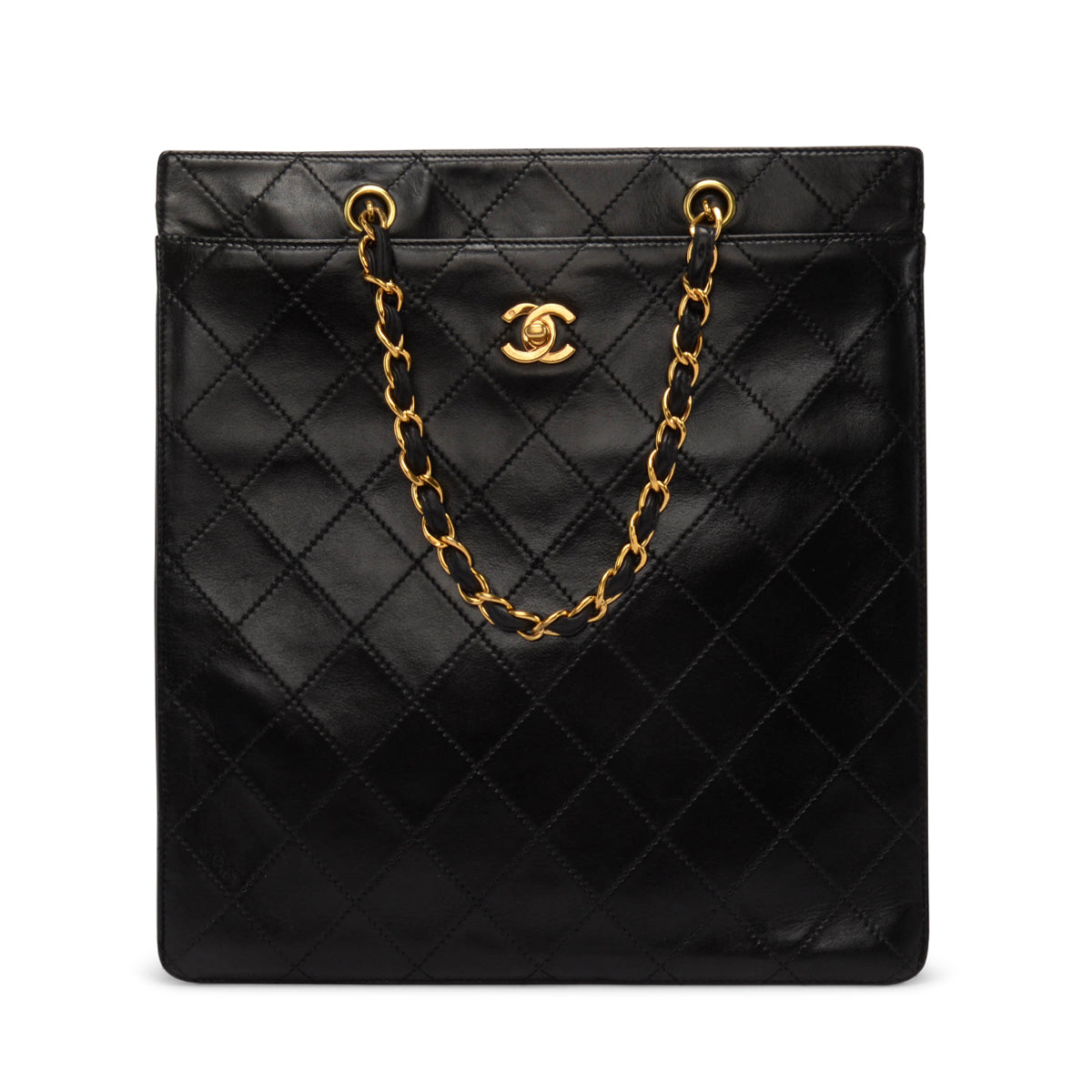 Chanel Vintage Black Quilted Lambskin Vertical Tote