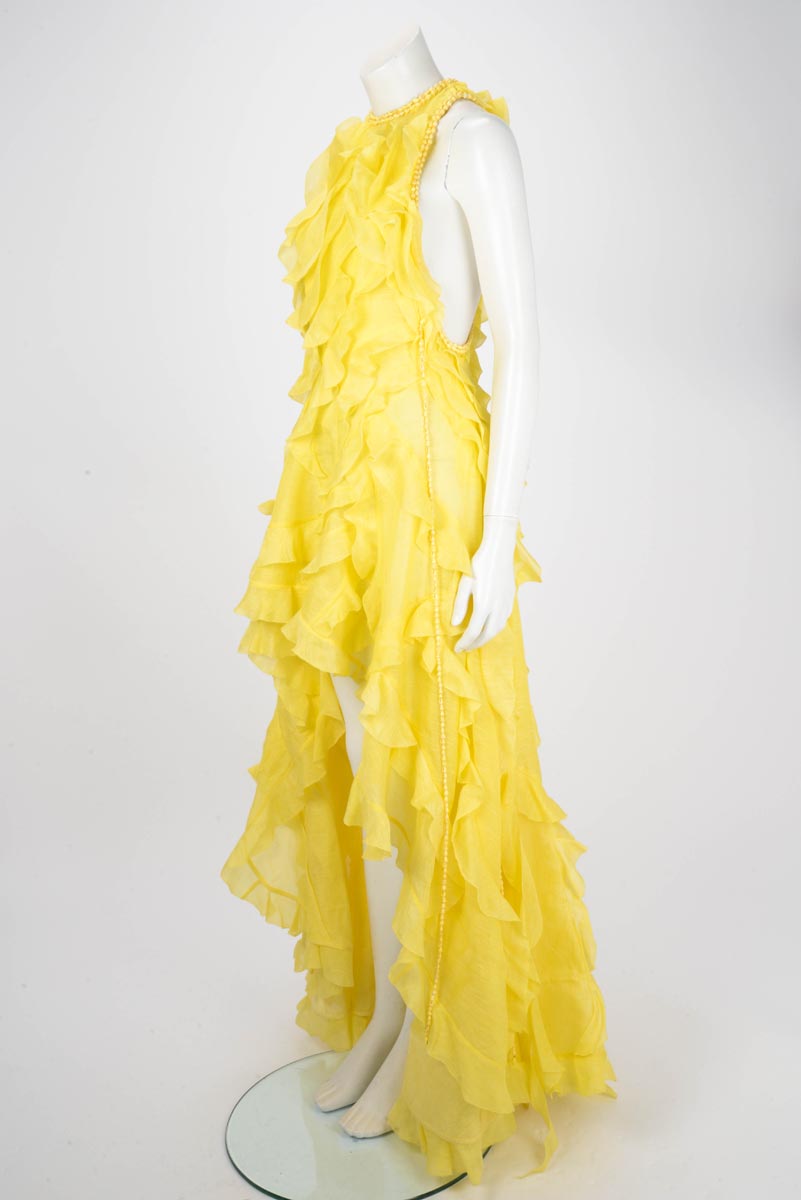 Zimmermann Lemon Linen & Silk Wonderland Ruffle Gown