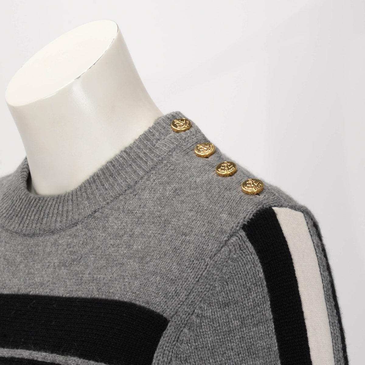 Louis Vuitton Grey Cashmere Knit Signature Logo Sweater S