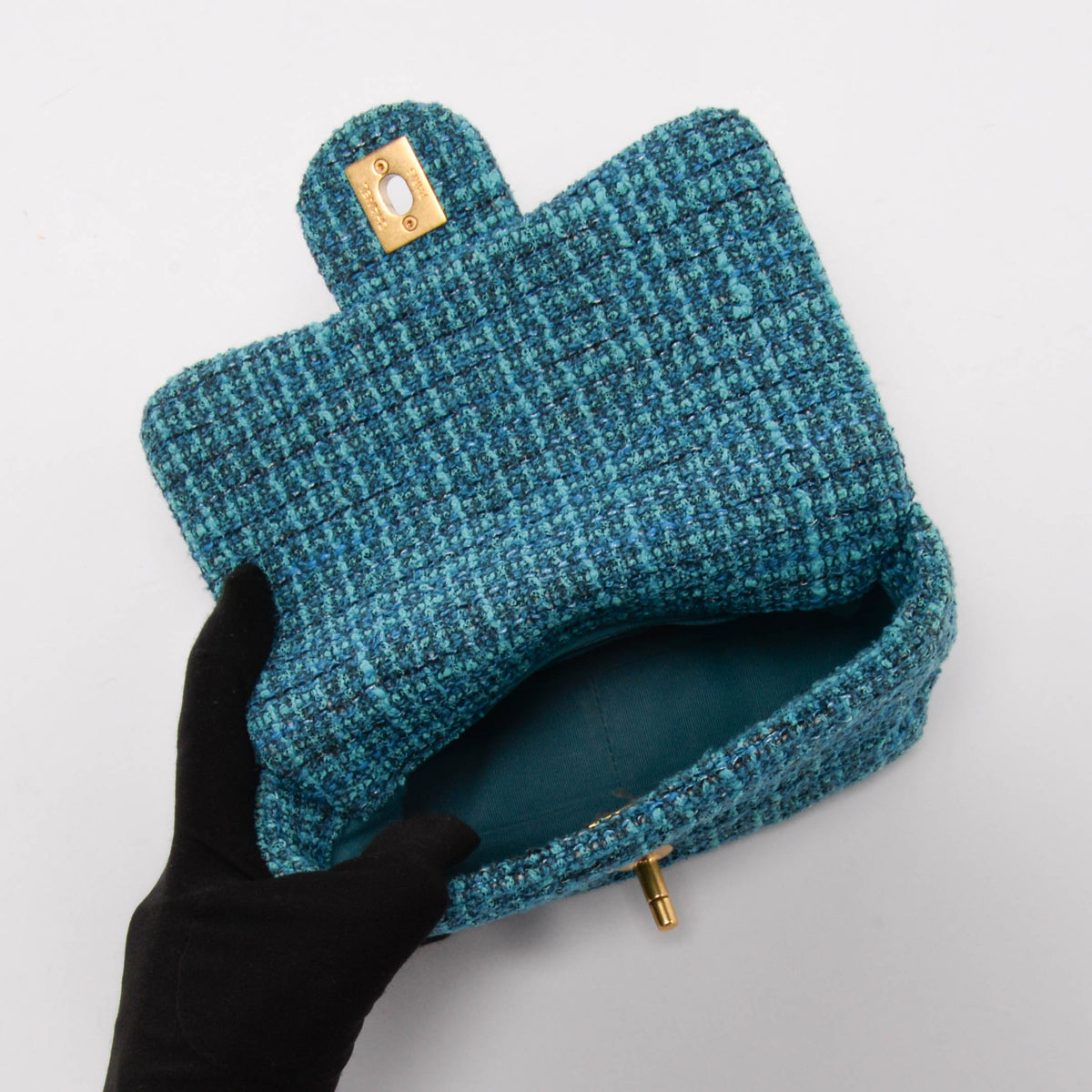 Chanel Teal Tweed CC Tassel Mini Bag