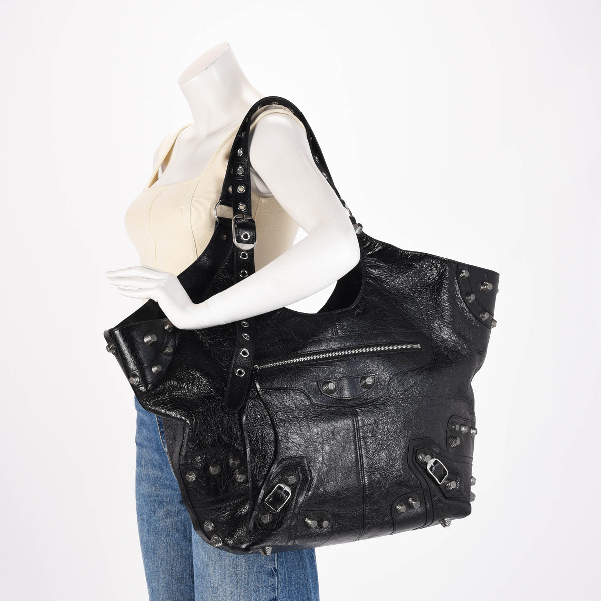 Balenciaga Black Arena Lambskin Le Cagole Large Tote
