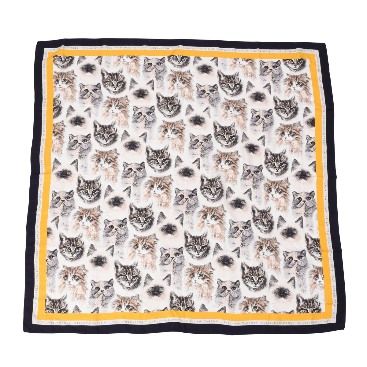 Stella McCartney Navy Silk Cat Face Print Scarf