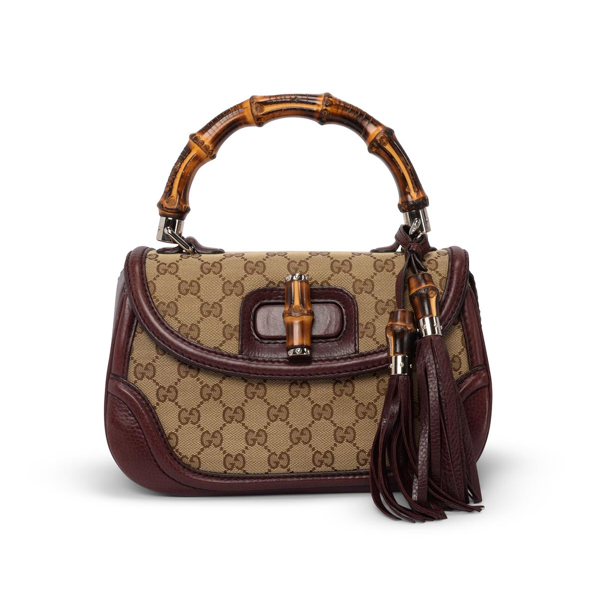 Gucci Burgundy GG Canvas Medium New Bamboo Bag