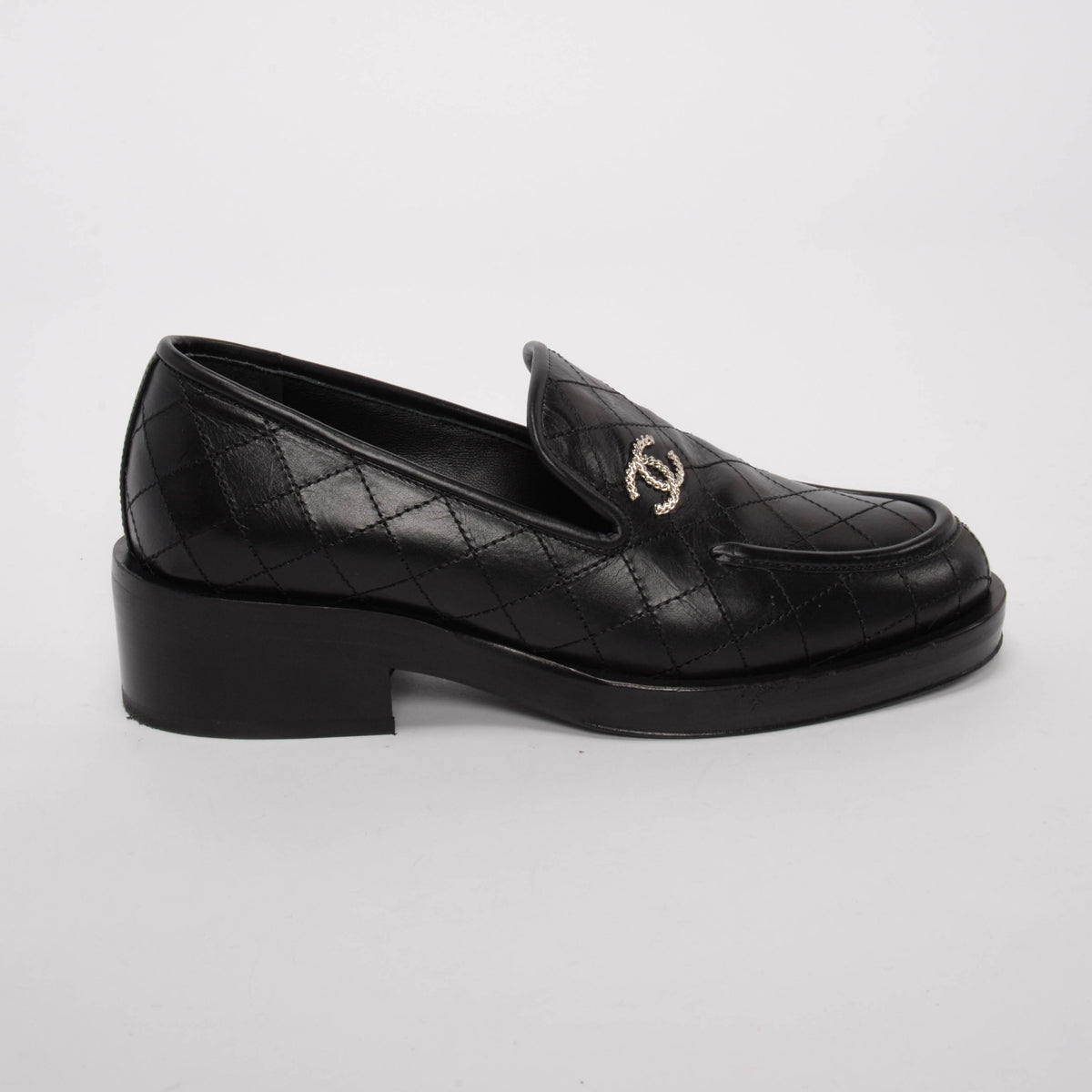 Chanel Black Quilted Calfskin CC Loafers 35