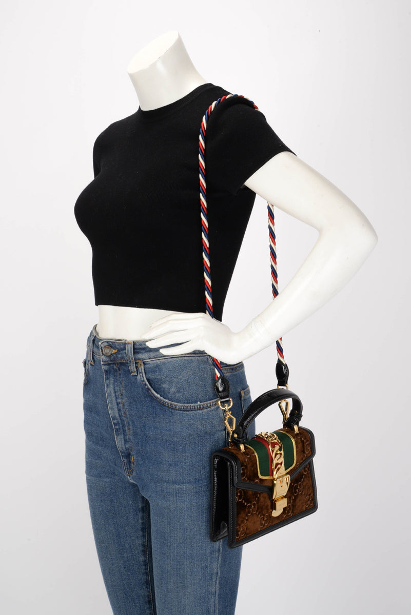 Gucci Brown GG Velvet Mini Sylvie Bag