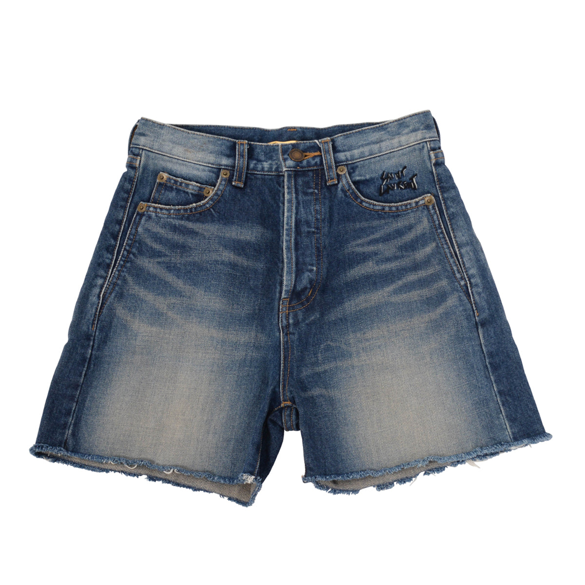 Saint Laurent Indigo Distressed Denim Cut Off Shorts 25