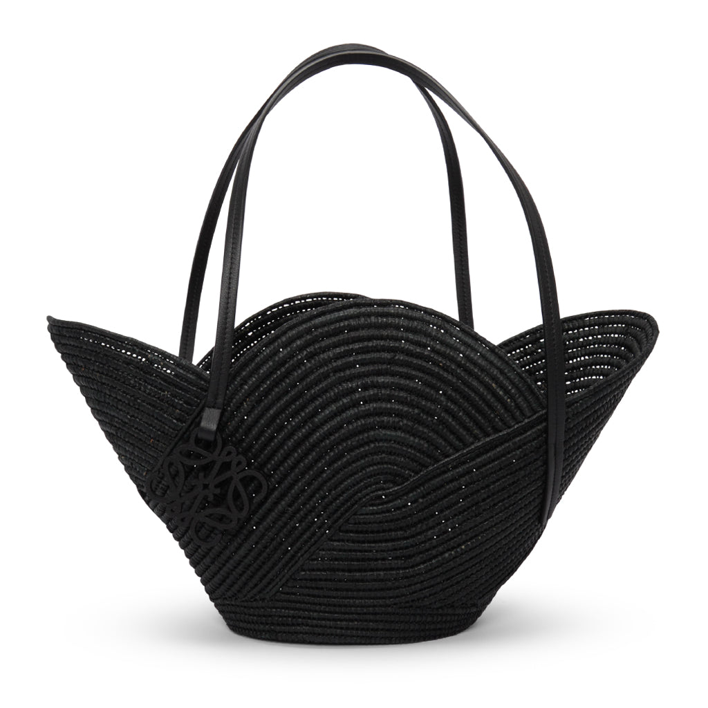 Loewe x Paula's Ibiza Black Raffia Petal Basket Tote