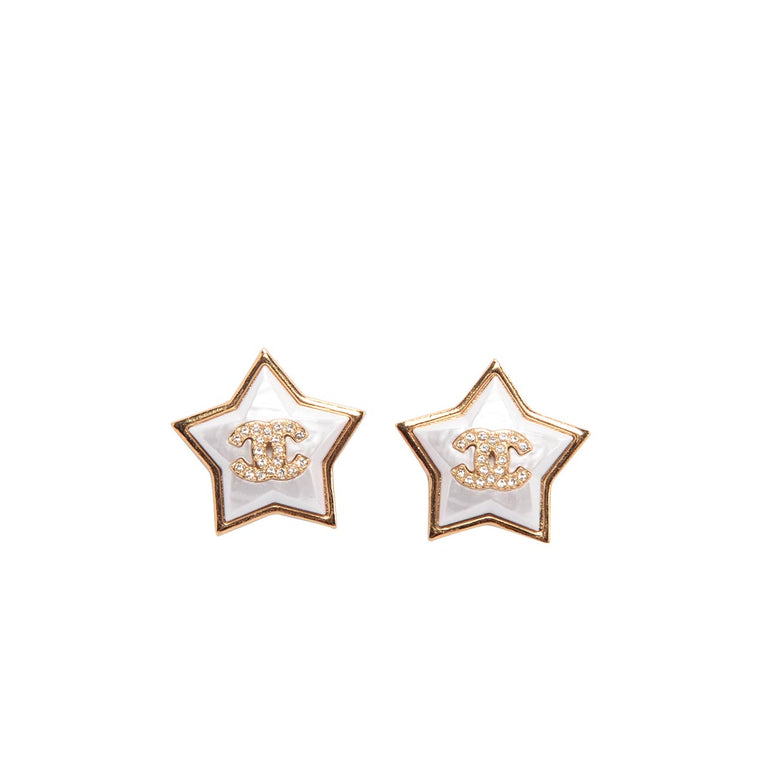 Chanel Gold Pearlescent CC Star Earrings