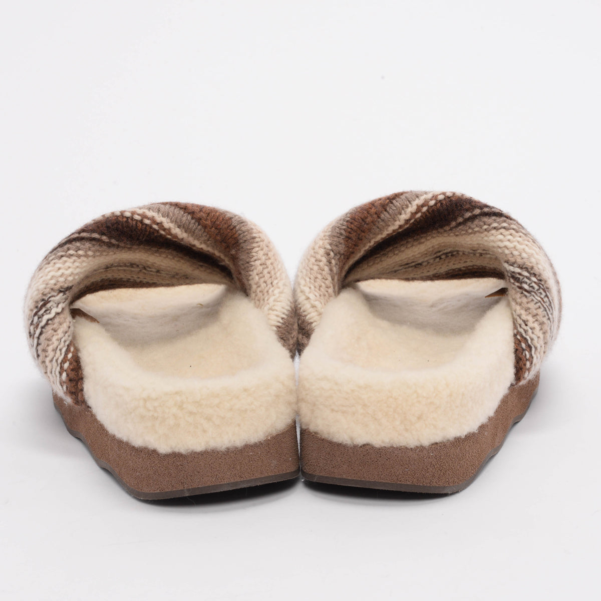 Chloe Brown Shearling Wavy Knit Slides 41