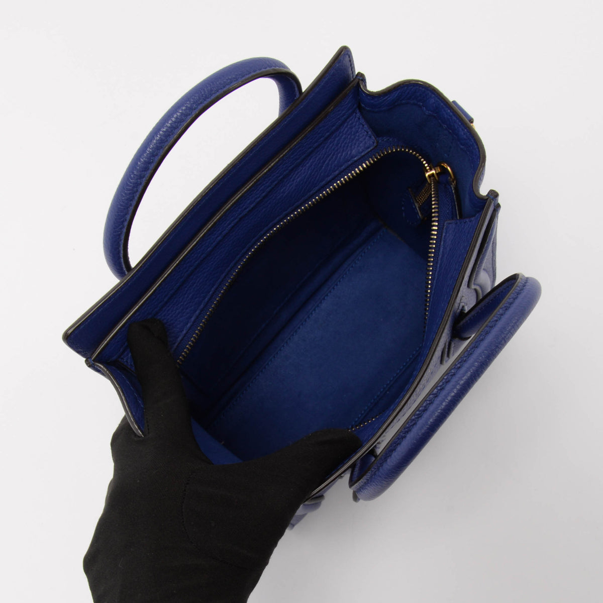 Celine Indigo Drummed Calfskin Micro Luggage Mini Bag