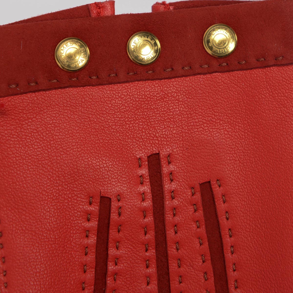 Hermes Red Lambskin Gold Clous De Selle Gloves