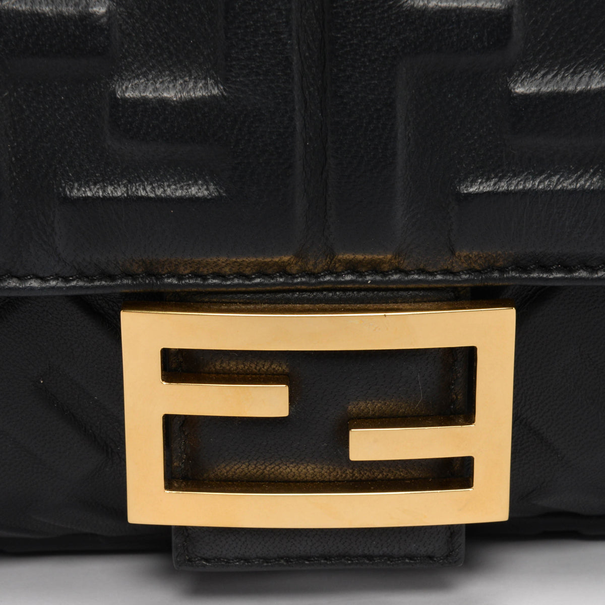 Fendi Black Nappa Leather FF 1974 Embossed Baguette