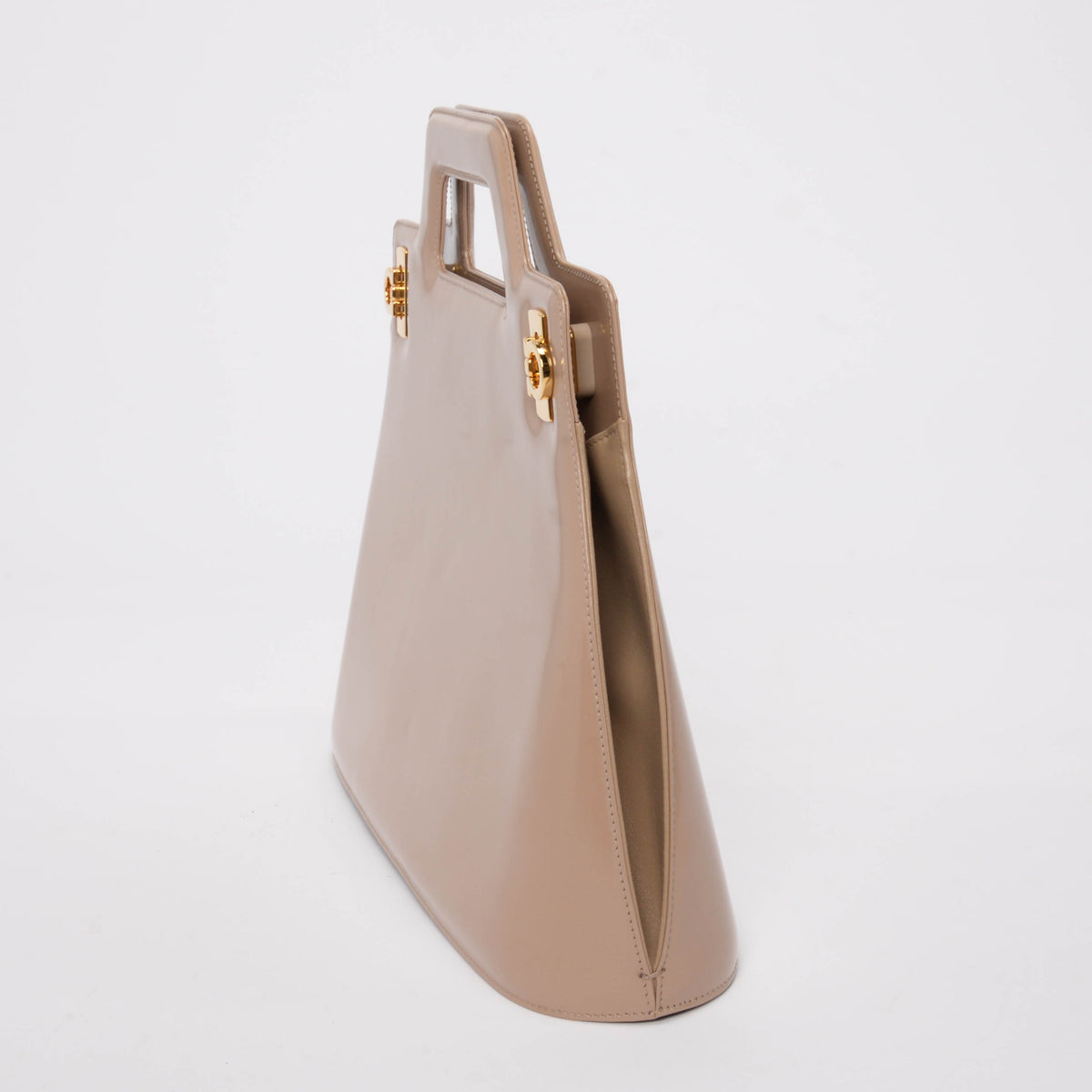 Ferragamo Beige Hi-Shine Wanda Top Handle Bag
