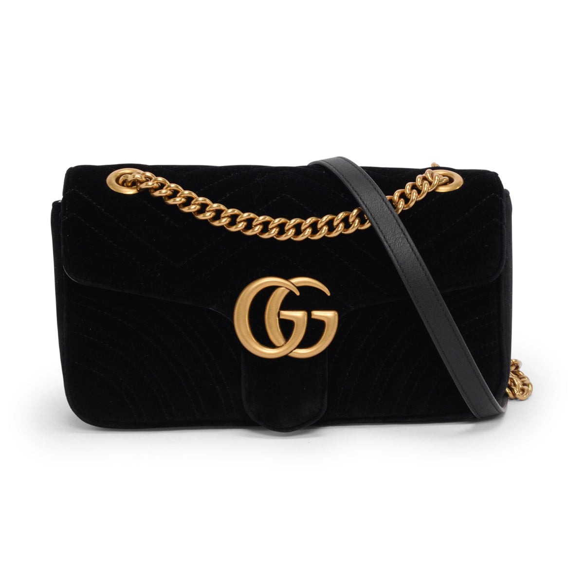 Gucci Black Velvet Matelasse Small GG Marmont Bag