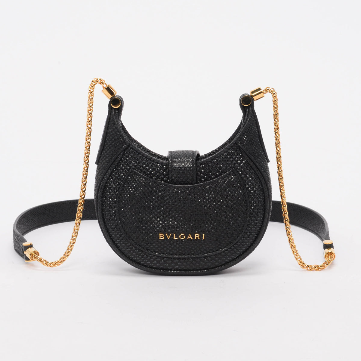 Bulgari Black Embossed Leather Serpenti Ellipse Micro Bag