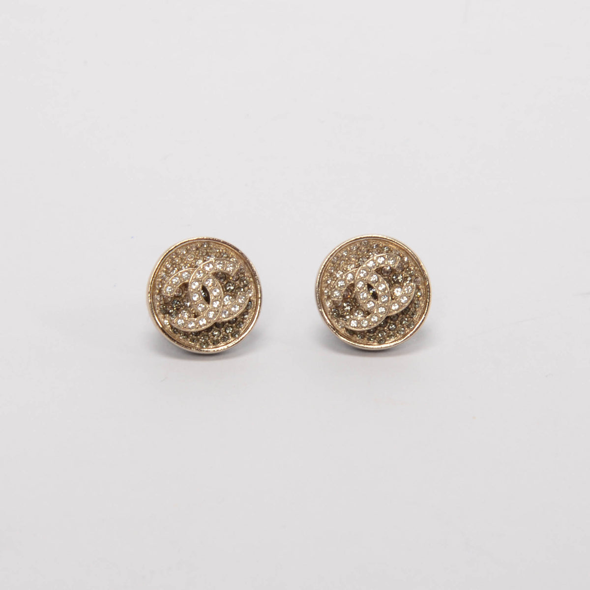 Chanel Light Gold Crystal CC Round Earrings