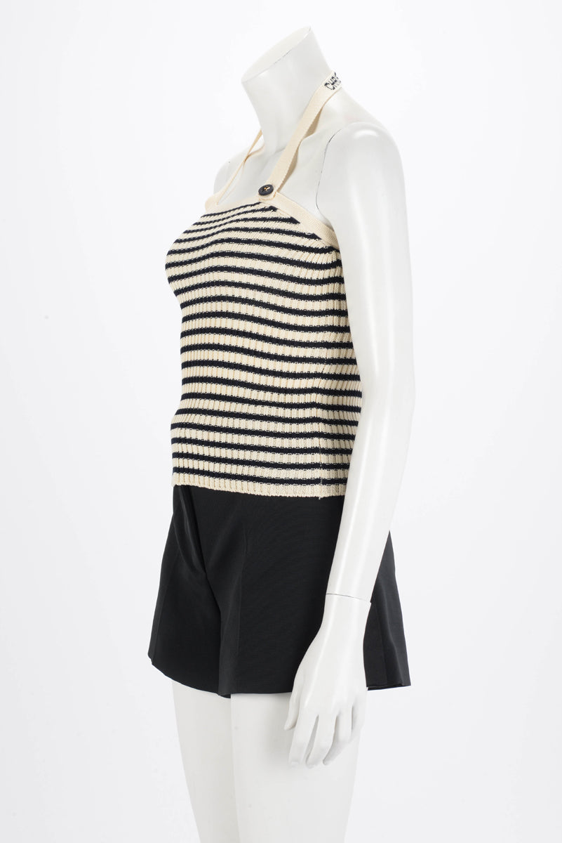 Dior Ecru & Navy Striped Knit Halter Neck Top FR 36