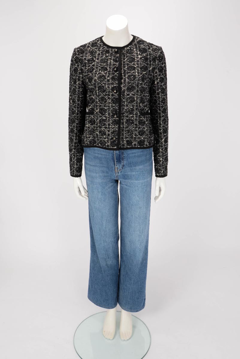 Dior Black Tweed Macrocannage Cropped Jacket FR 38