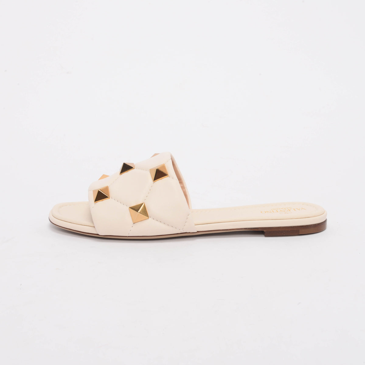 Valentino Ivory Calfskin Roman Stud Flat Slides 40.5