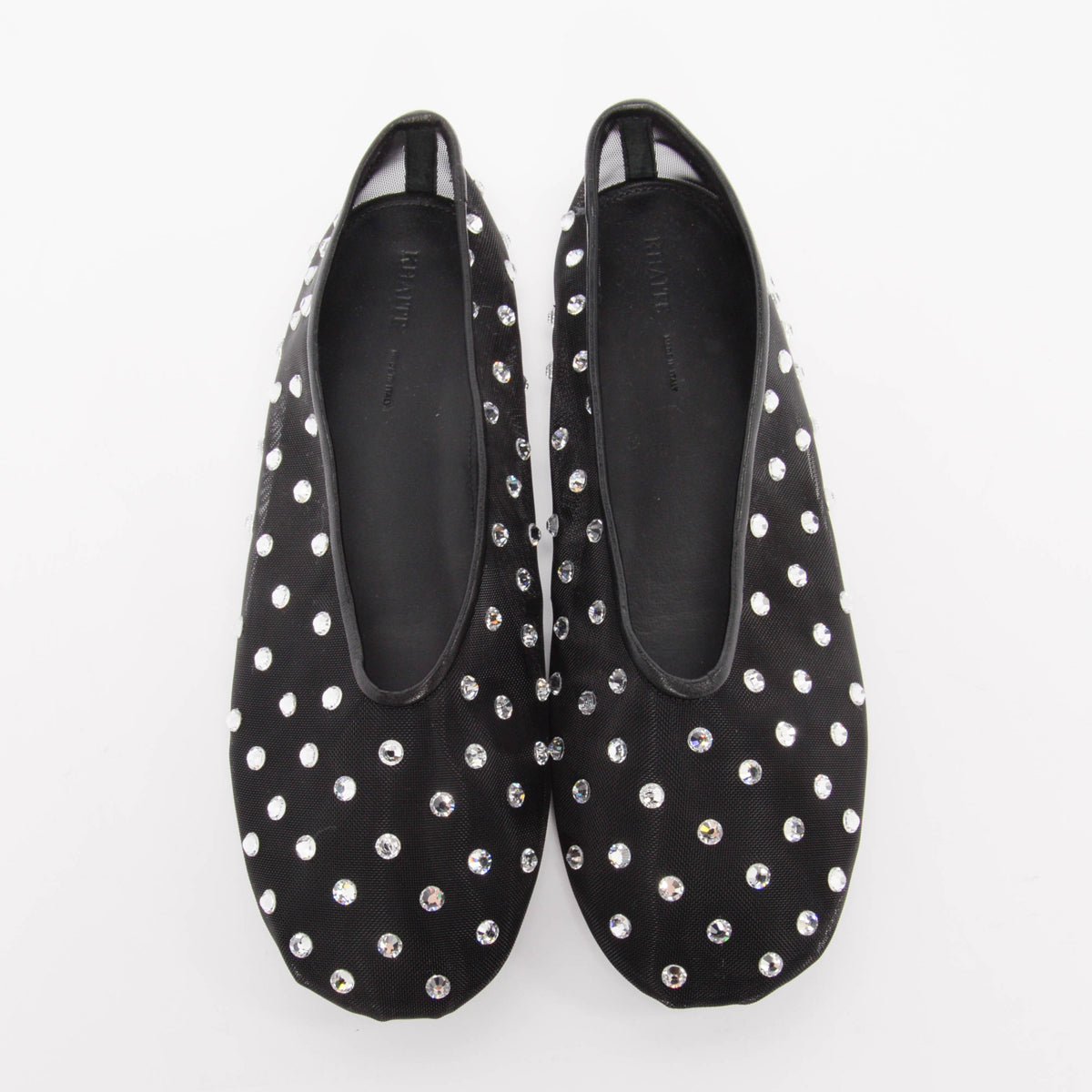 Khaite Black Crystal Embellished Mesh Marcy Ballet Flats 38