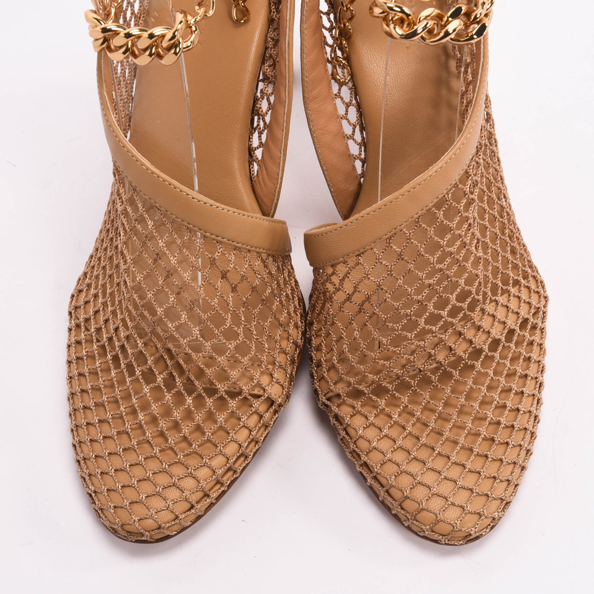 Bottega Veneta Beige Mesh Chunky Chain Pumps 37