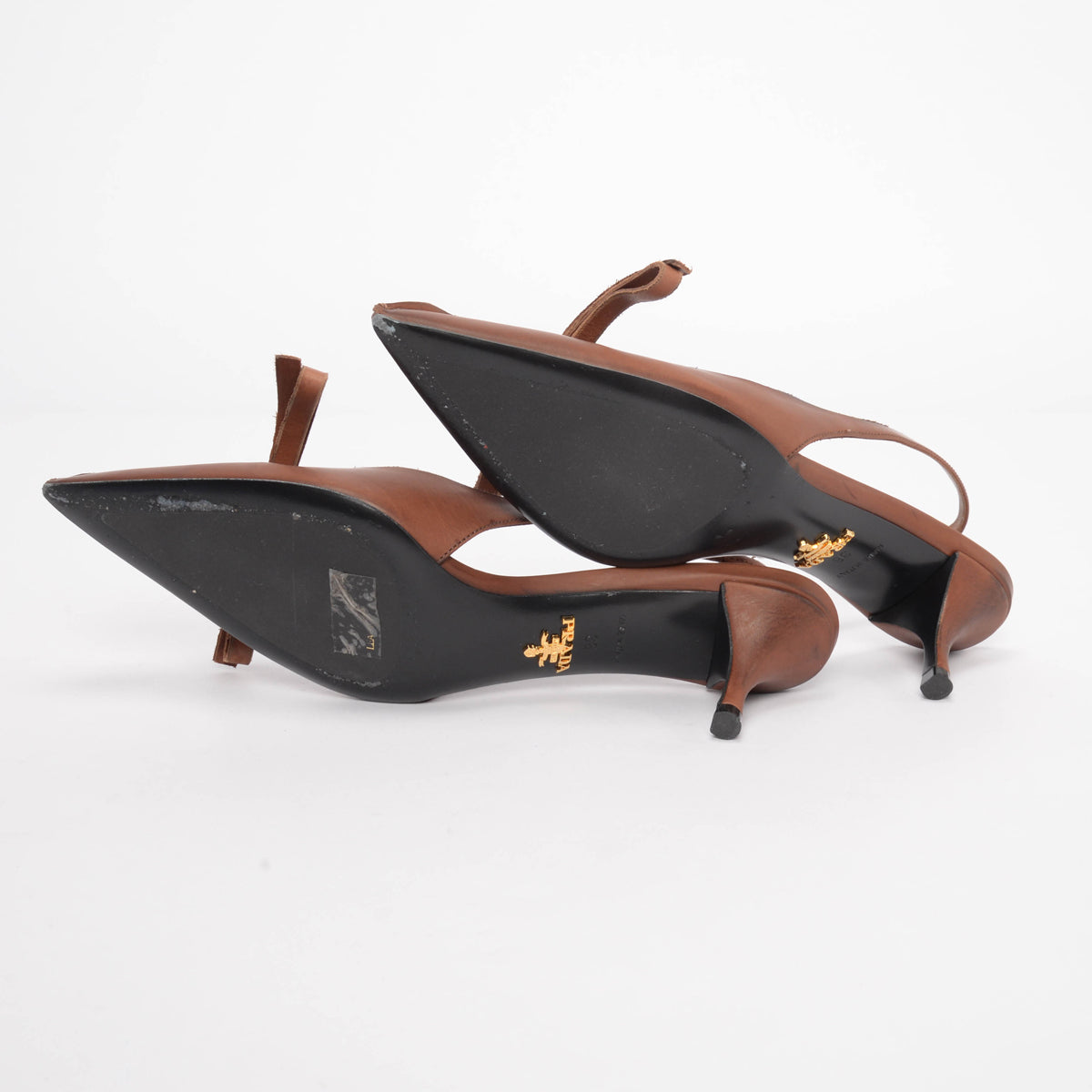 Prada Cacao Burnished Leather Slingback Pumps 36