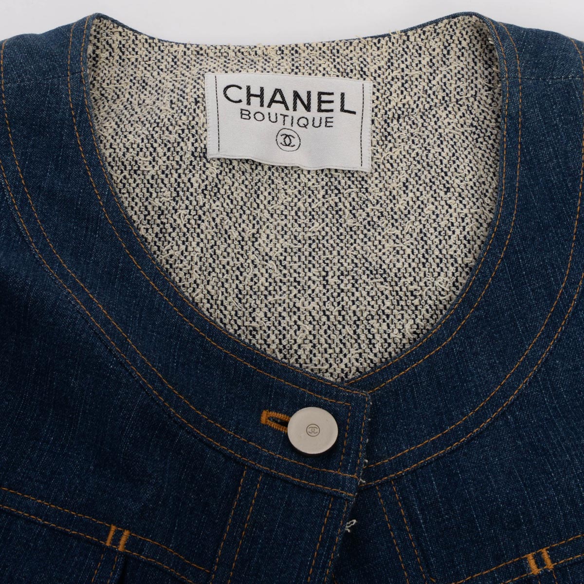 Chanel Blue Denim Collarless Jacket