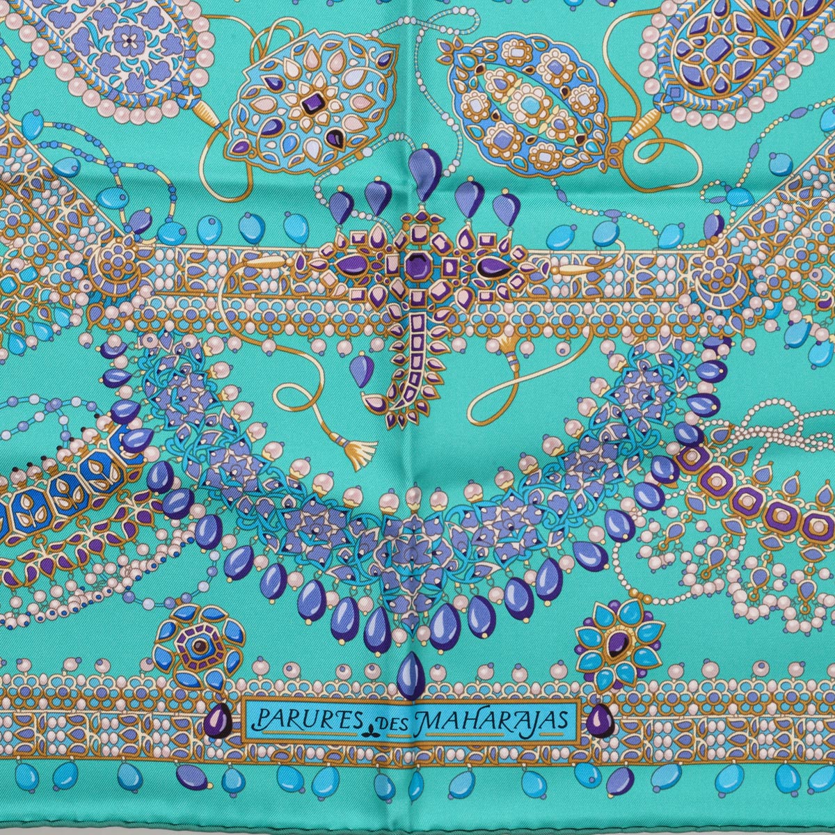 Hermes Turquoise Silk Parures des Maharajas Scarf