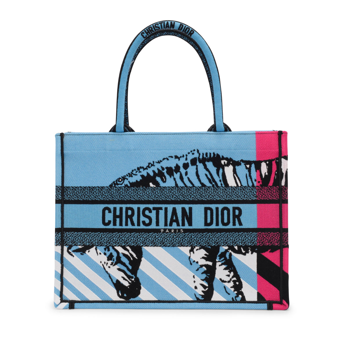 Dior Blue Embroidered Canvas Medium D-Jungle Pop Book Tote