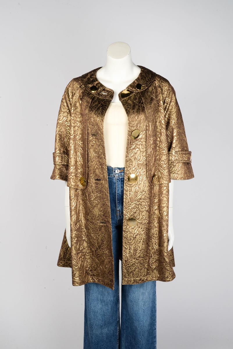 Burberry Gold Metallic Jacquard Cape Trench Coat IT 42
