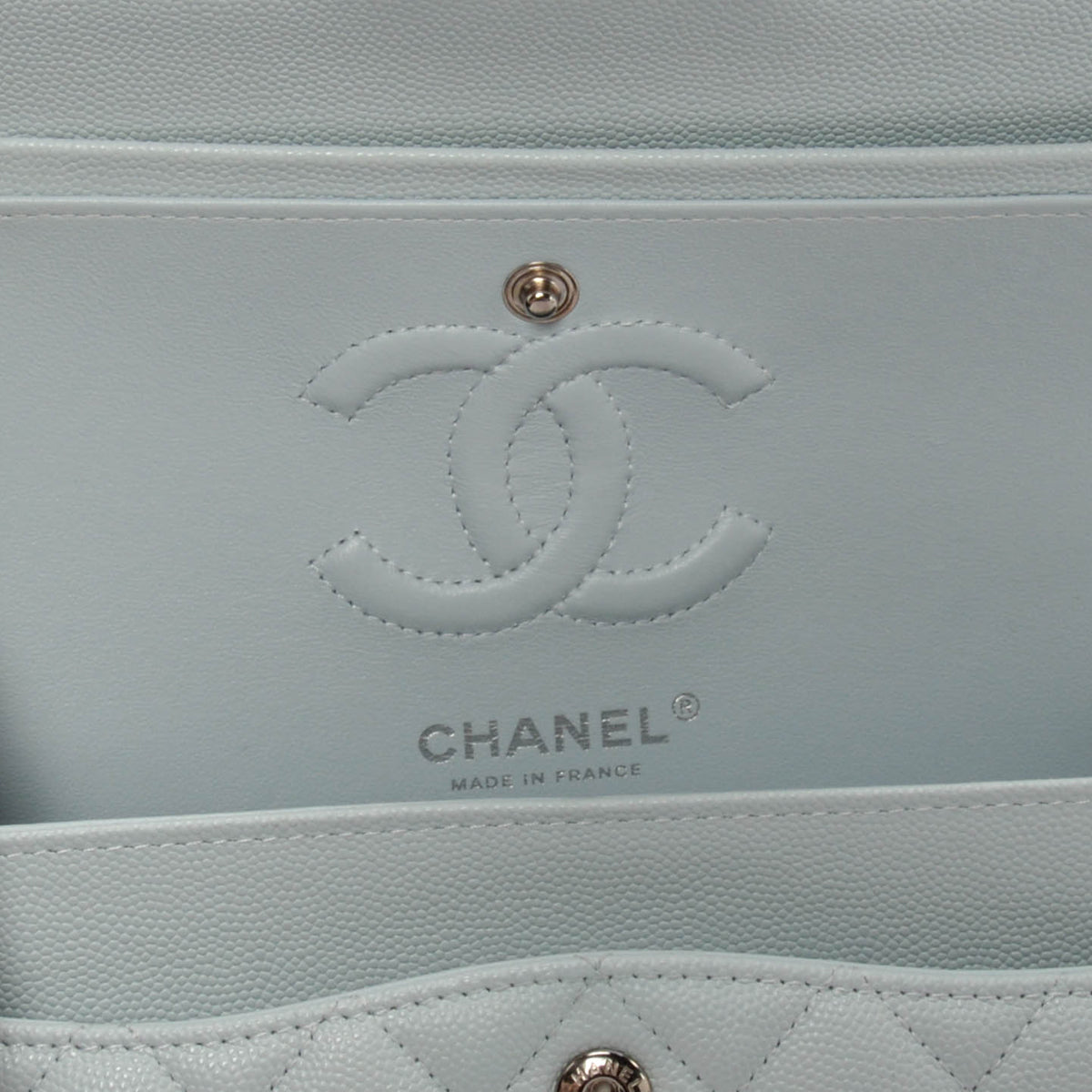 Chanel Light Blue Quilted Caviar Small Classic Flap Bag