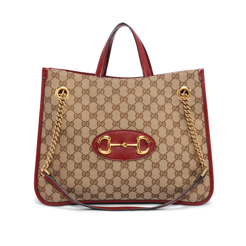 Gucci Red GG Canvas Horsebit Tote - Blue Spinach