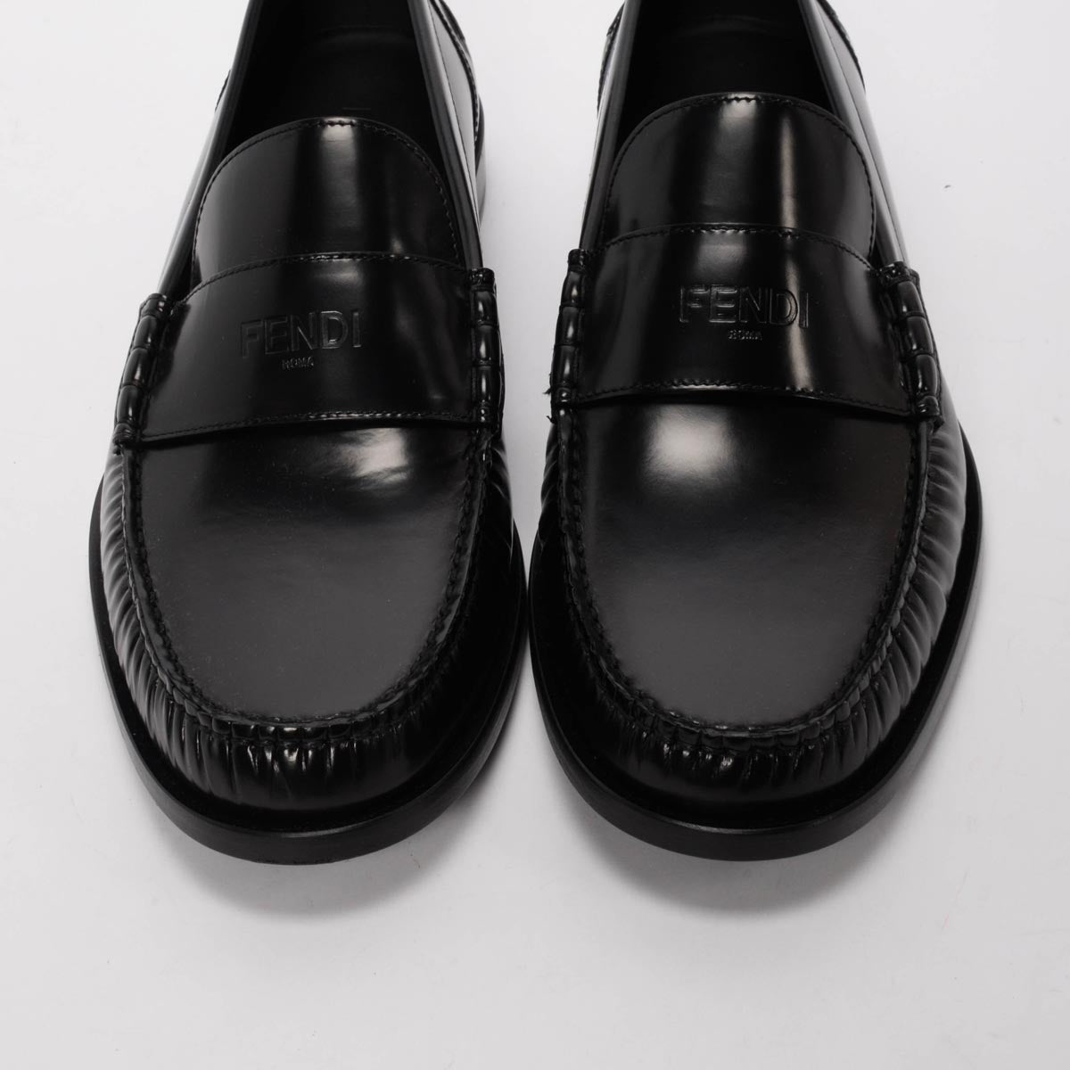 Fendi Black Hi-Shine Penny Loafers 11.5