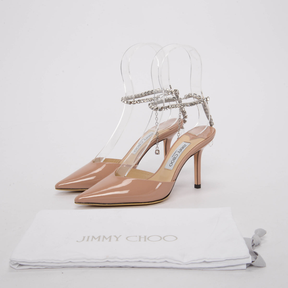 Jimmy Choo Ballet Pink Patent Crystal Saeda Pumps 38