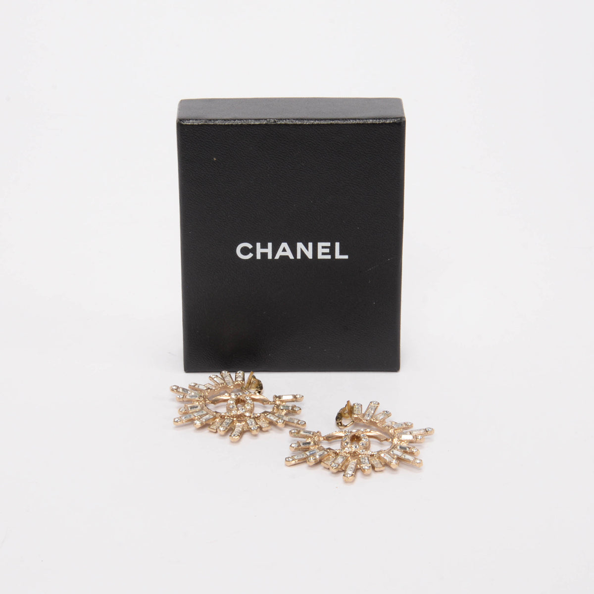 Chanel Gold Tone Baguette Crystal CC Clip-on Earrings