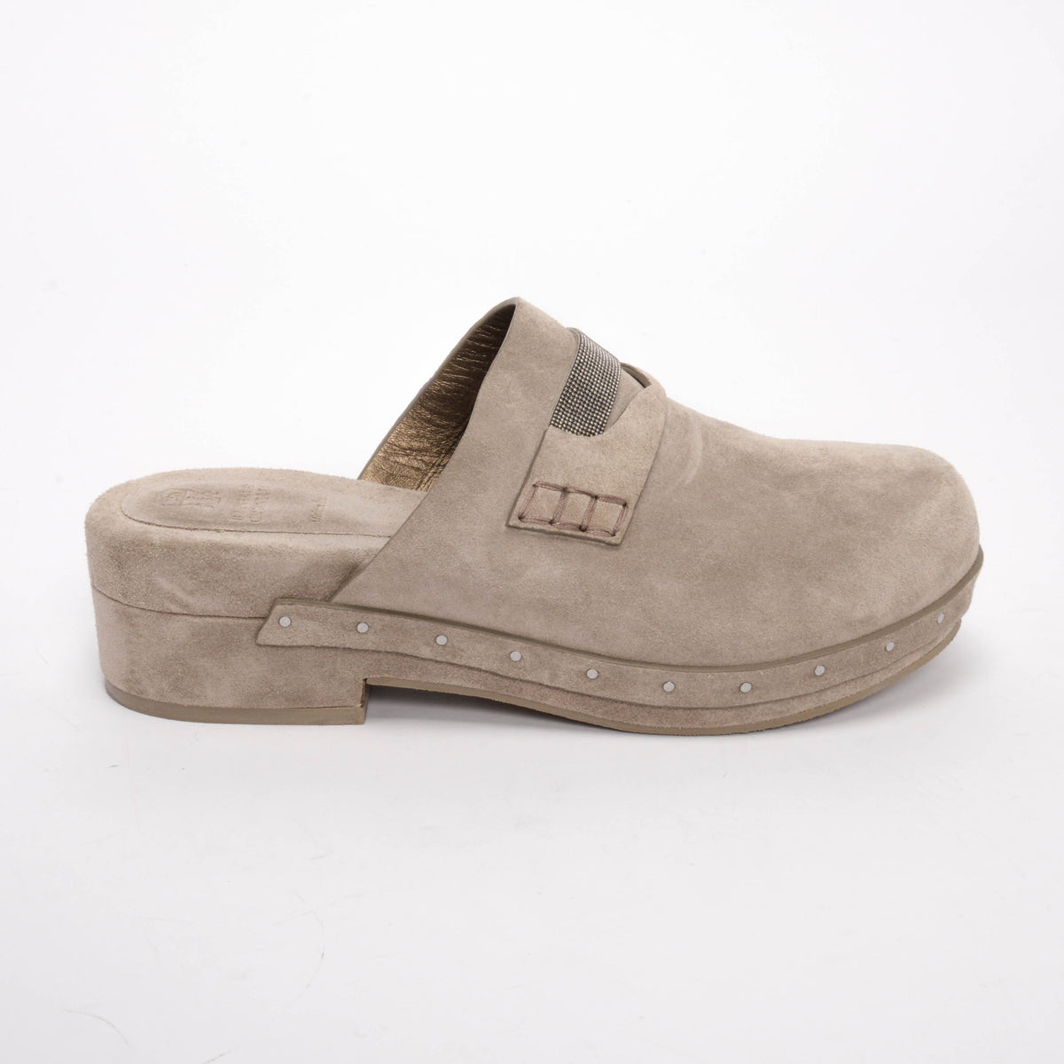 Brunello Cucinelli Grey Suede Monili Beaded Clogs 39.5