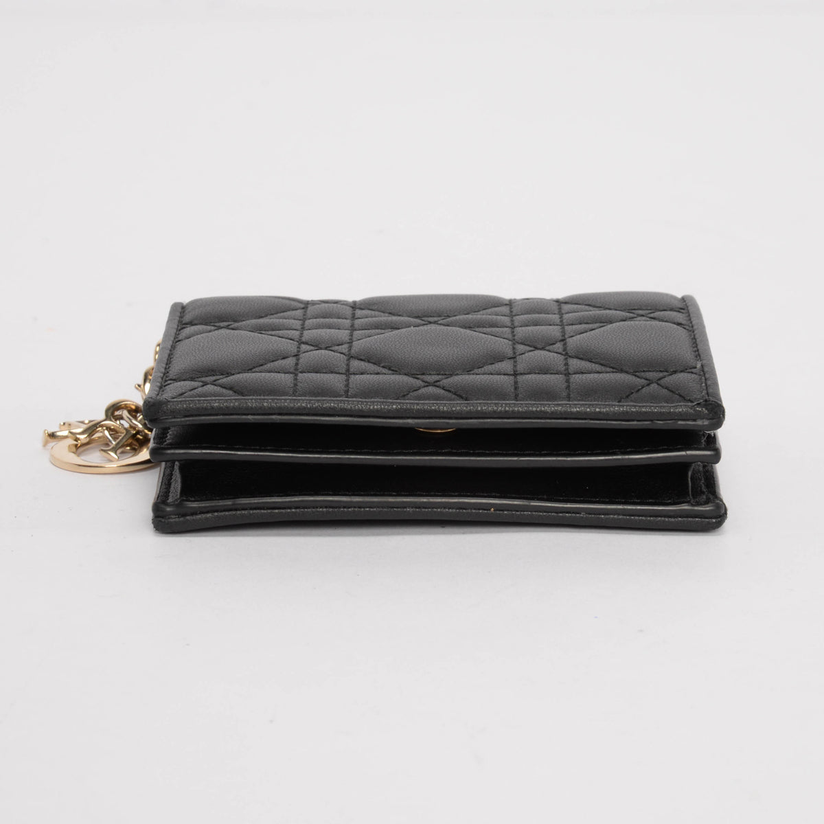 Dior Black Lambskin Cannage Mini Lady Dior Gardenia Wallet