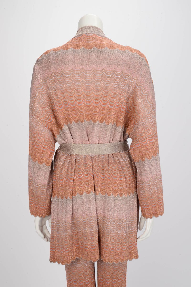 Missoni Orange Lurex Waves Chevron Belted Cardigan IT 40