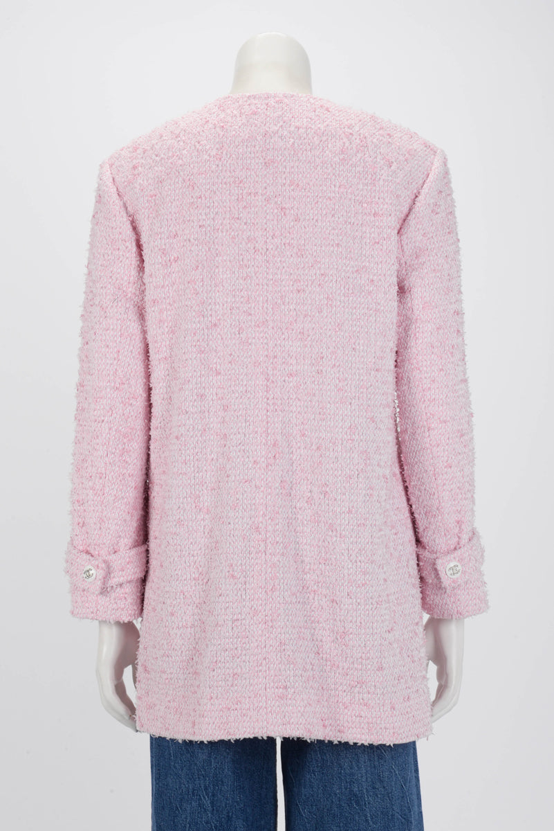 Chanel Pink Fantasy Tweed Collarless Jacket FR 38