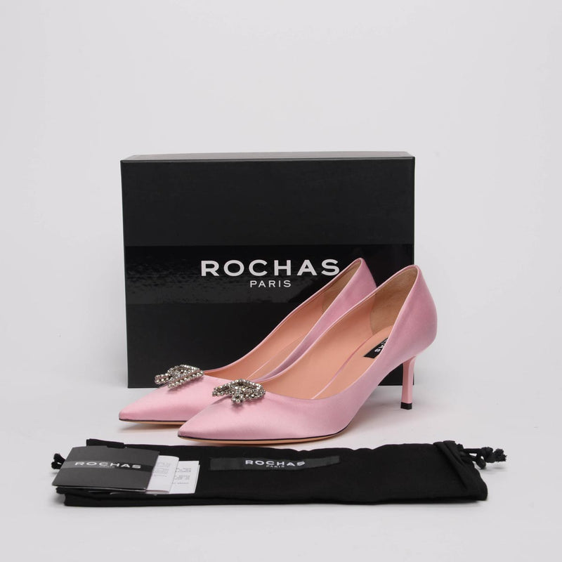 Rochas Pink Satin R-Crystal Pumps 41 - Blue Spinach