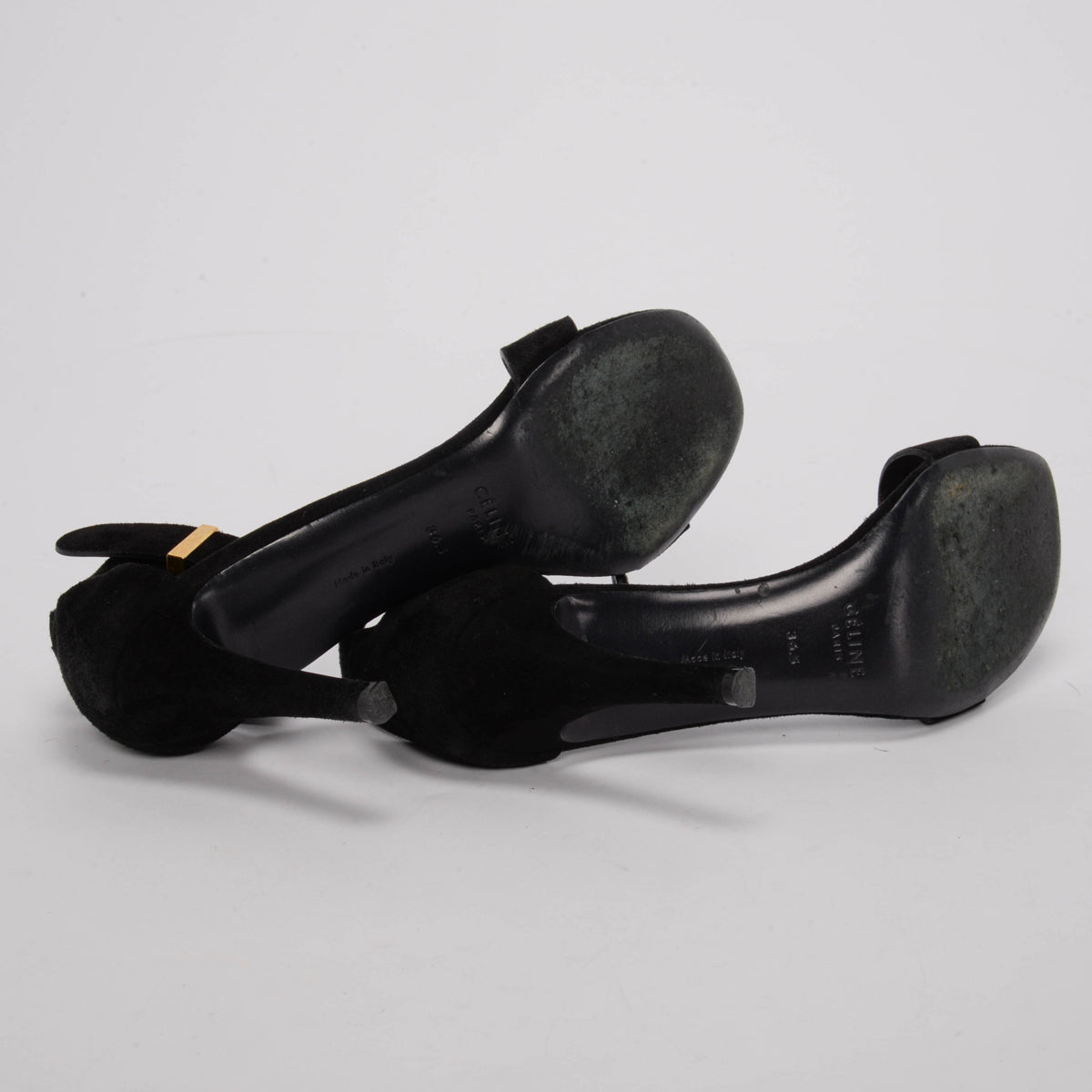 Celine Black Suede Ankle Strap Sandals 36.5