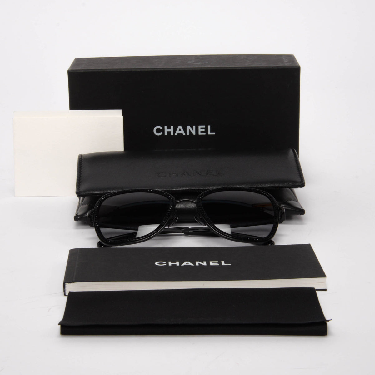 Chanel Black Crystal Square Frame Sunglasses