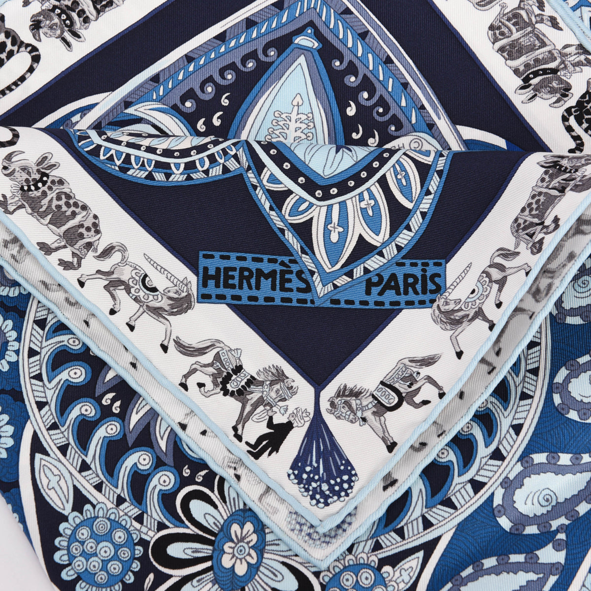 Hermes Blue Silk Le Jardin De La Maharani Scarf