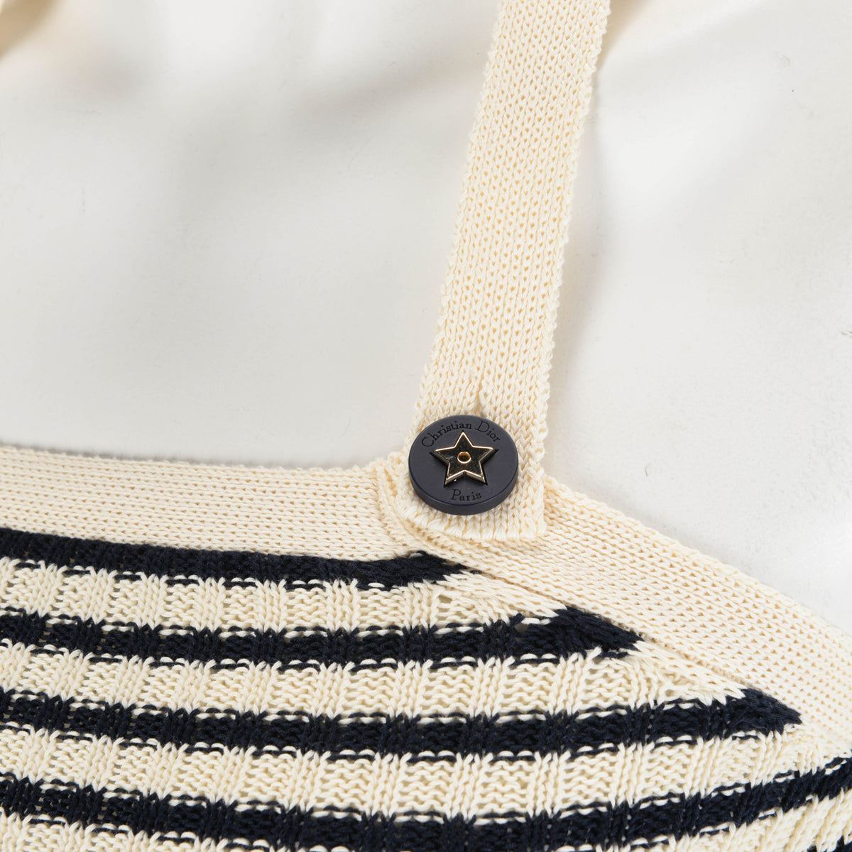 Dior Ecru & Navy Striped Knit Halter Neck Top FR 36