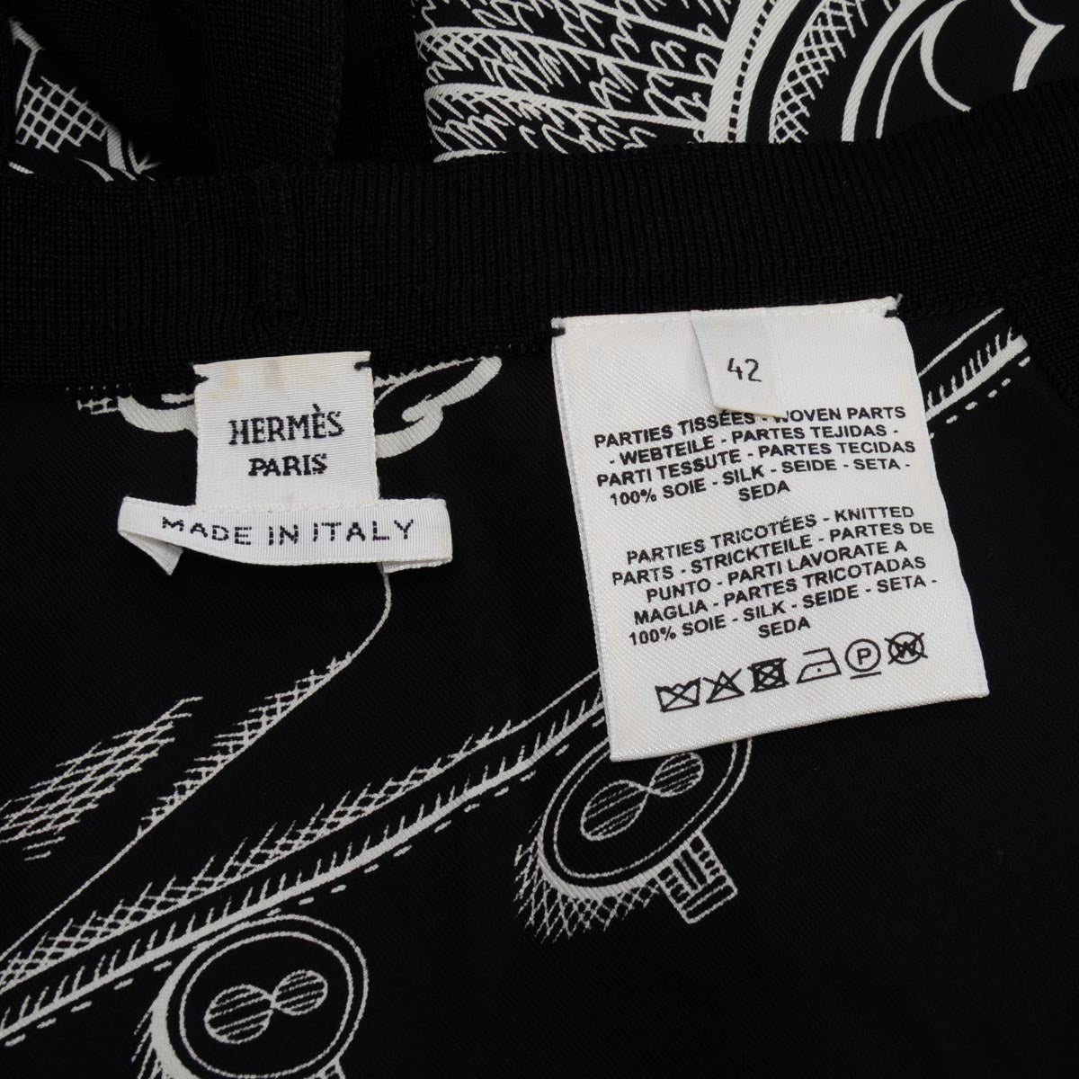 Hermes Black Silk Zouaves Et Dragons Finesse Long Cardigan FR 42